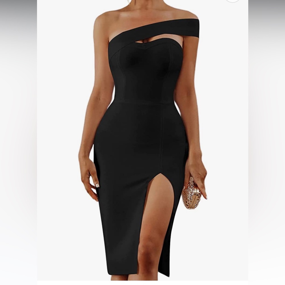 Women's One Shoulder Elegant Cutout Split Slit Sleeveless Midi Dress